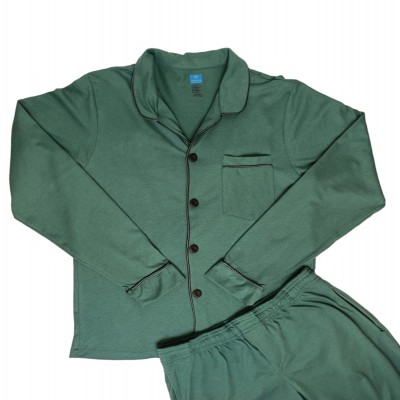 Pijama Clásica Botones Bavara verde adulto manga larga